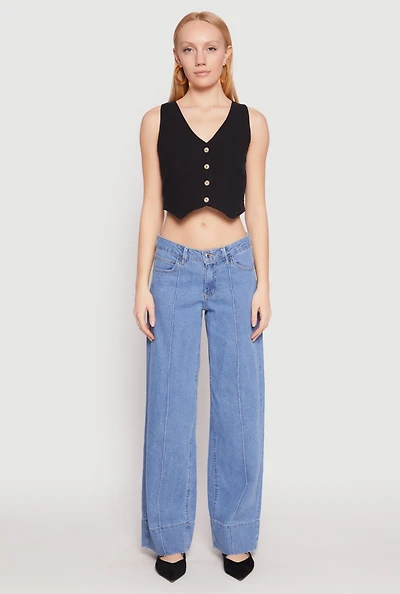 Button Front Cropped Vest