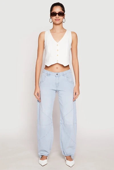 Womens Button Front Cropped Vest, White, Size S