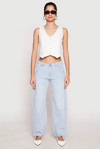 Womens Button Front Cropped Vest, White, Size S