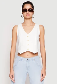 Womens Button Front Cropped Vest, White, Size S
