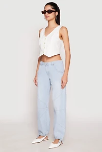 Womens Button Front Cropped Vest, White, Size S