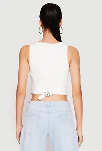 Womens Button Front Cropped Vest, White, Size S