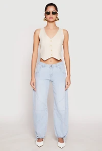 Womens Button Front Cropped Vest, S