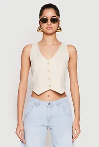 Womens Button Front Cropped Vest, S