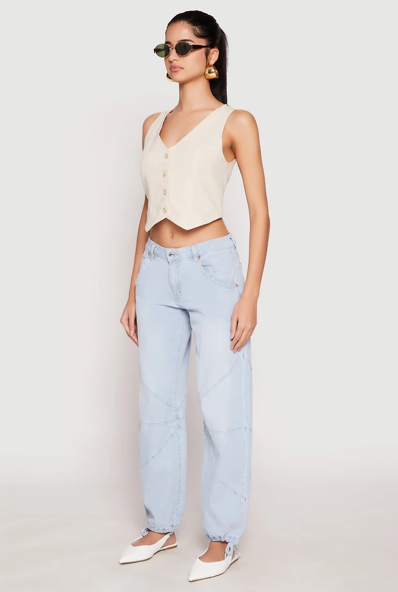 Womens Button Front Cropped Vest, S