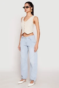 Womens Button Front Cropped Vest, S