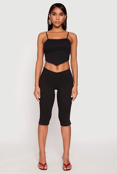 Womens Square Neck Hanky Hem Crop Top, Black,