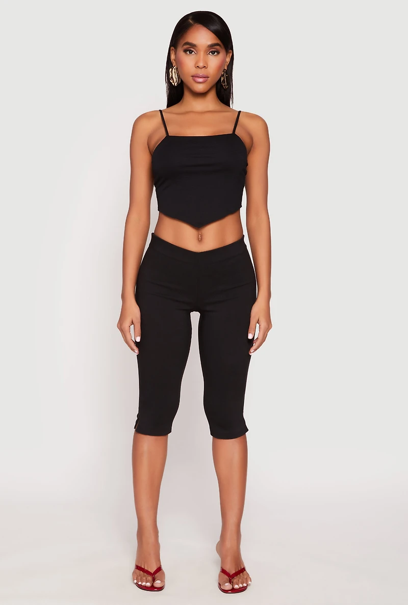 Womens Square Neck Hanky Hem Crop Top,