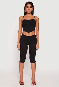 Womens Square Neck Hanky Hem Crop Top,