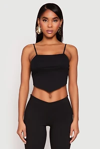 Womens Square Neck Hanky Hem Crop Top, Black,