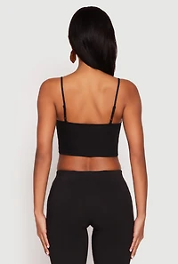 Womens Square Neck Hanky Hem Crop Top, Black,