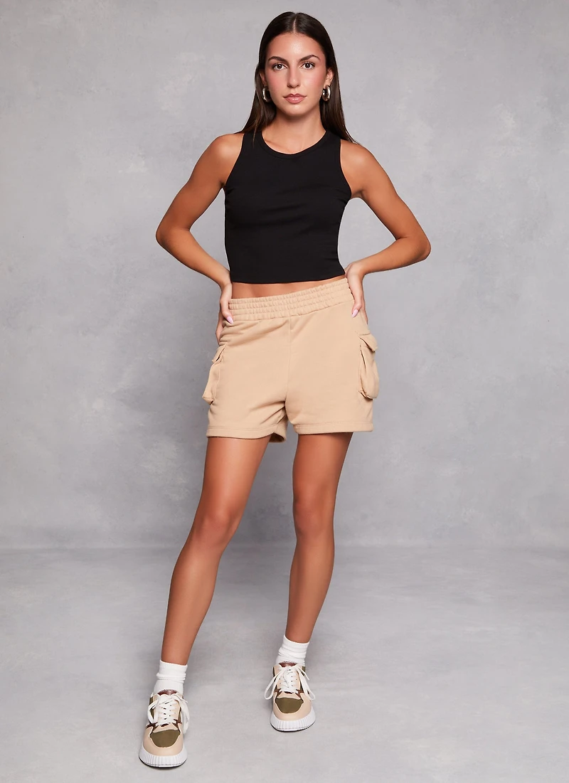 Womens Basic Cropped Racerback Tank Top,