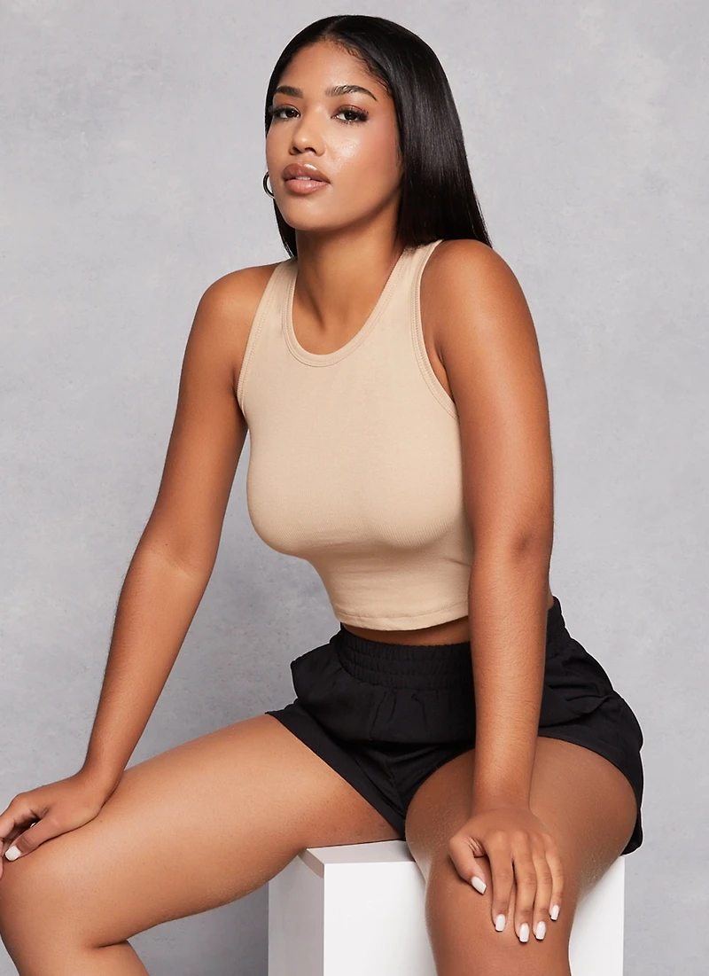 Womens Basic Cropped Racerback Tank Top,