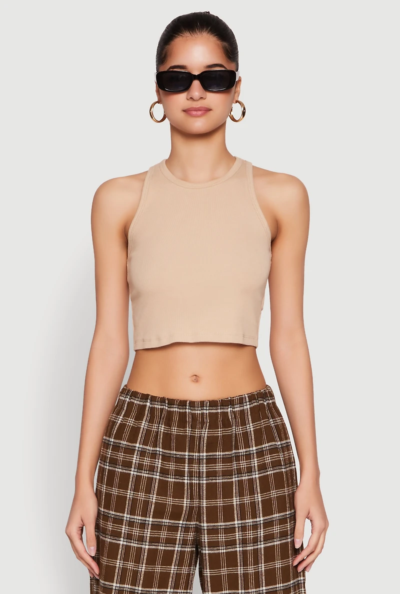 Womens Basic Cropped Racerback Tank Top,