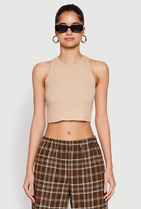 Womens Basic Cropped Racerback Tank Top,