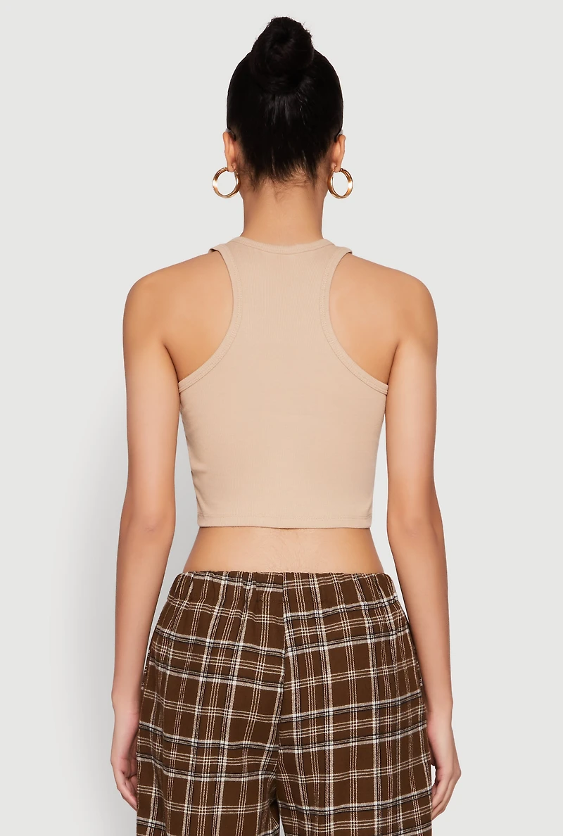 Womens Basic Cropped Racerback Tank Top,