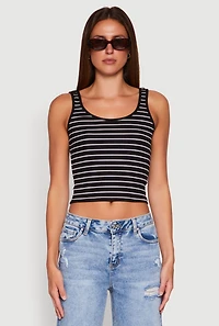 Womens Basic Striped Tank Top, Black, Size M