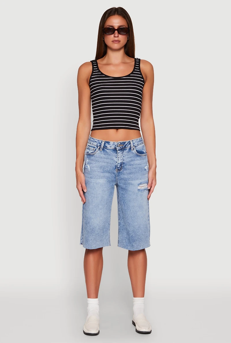 Womens Basic Striped Tank Top, Black, Size M