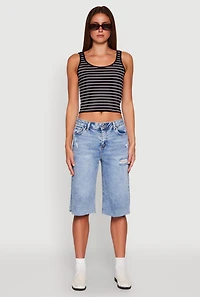Womens Basic Striped Tank Top, Black, Size M