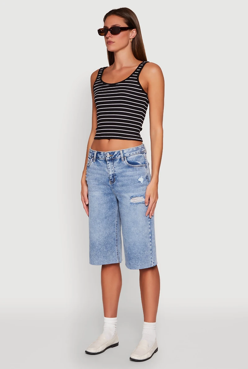 Womens Basic Striped Tank Top, Black, Size M