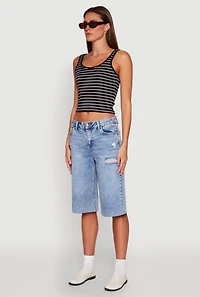 Womens Basic Striped Tank Top, Black, Size M