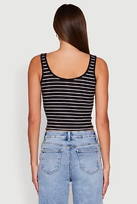 Womens Basic Striped Tank Top, Black, Size M