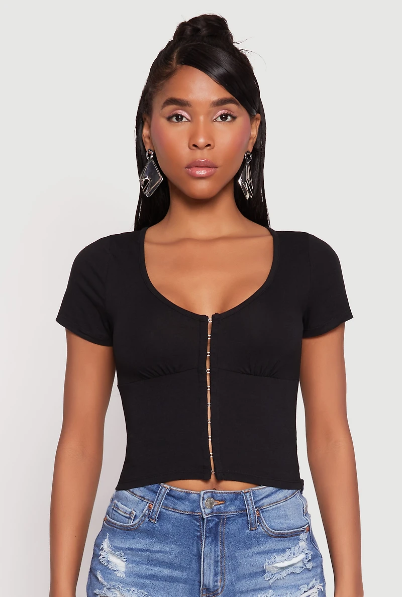 Hook and Eye Short Sleeve Crop Top