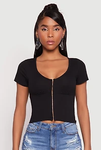 Hook and Eye Short Sleeve Crop Top