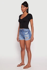 Hook and Eye Short Sleeve Crop Top