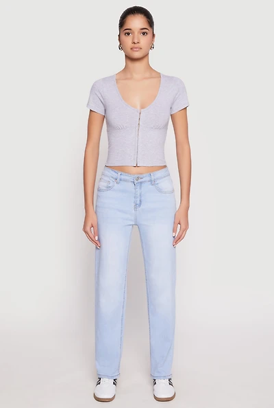Womens Hook and Eye Short Sleeve Crop Top,