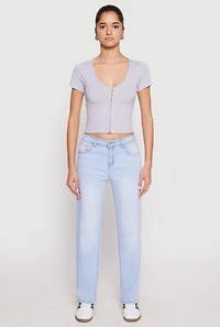 Womens Hook and Eye Short Sleeve Crop Top,