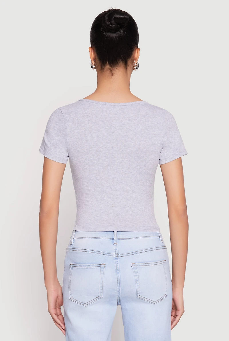 Womens Hook and Eye Short Sleeve Crop Top,