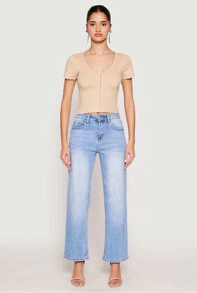 Womens Hook and Eye Short Sleeve Crop Top,