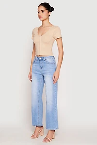 Womens Hook and Eye Short Sleeve Crop Top,