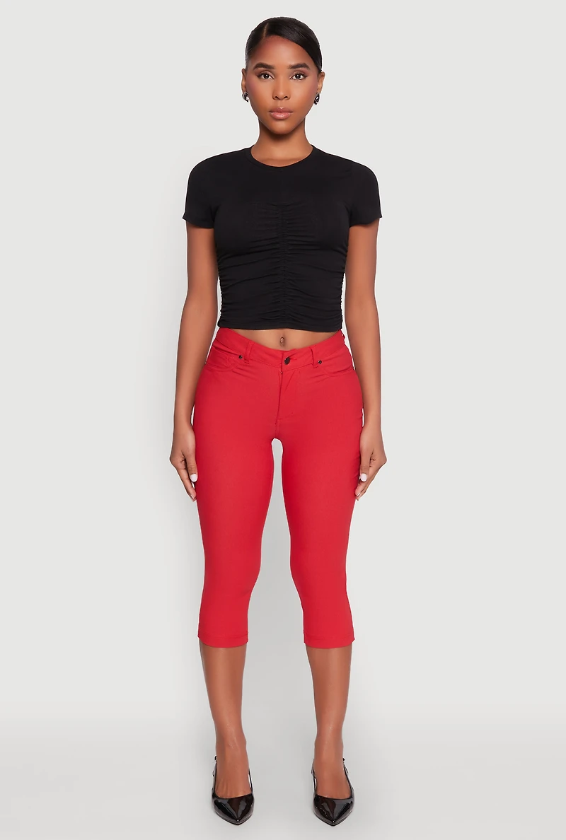 Ruched Crew Neck Cropped Tee