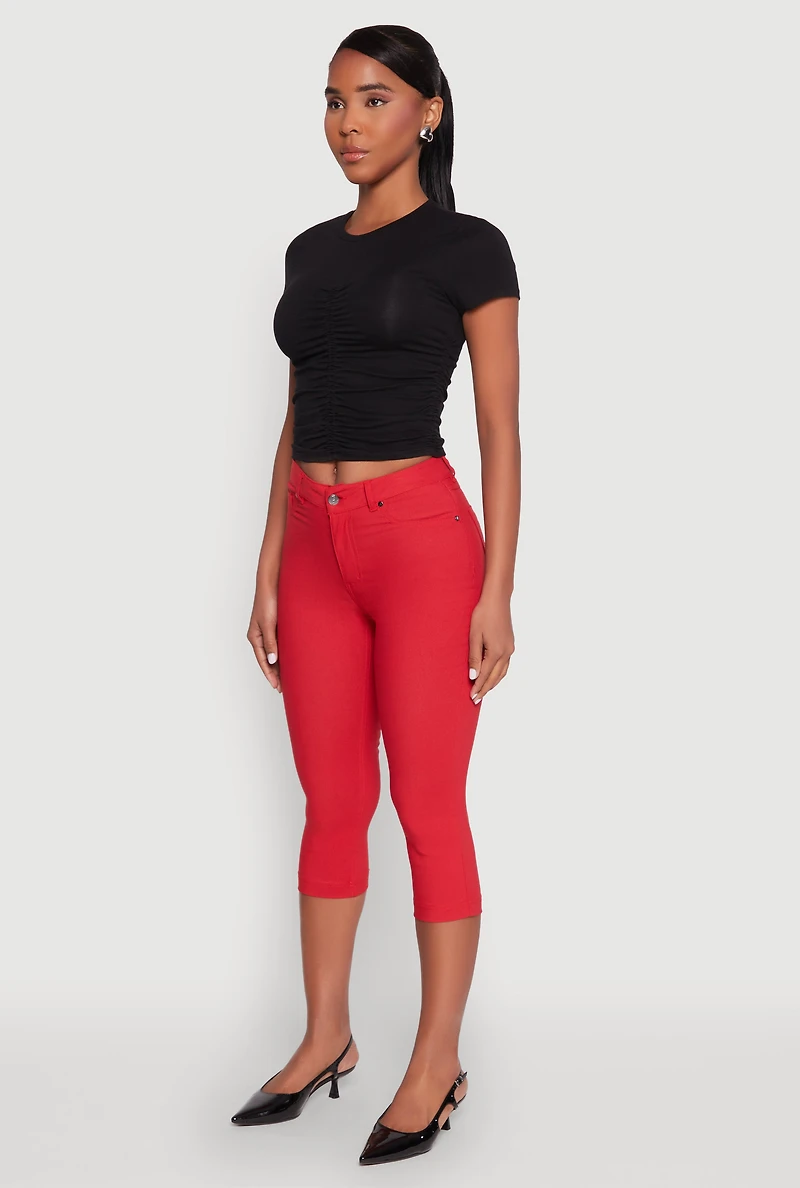 Ruched Crew Neck Cropped Tee