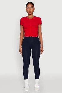 Womens Ruched Crew Neck Cropped Tee, Red, Size S