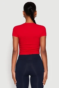 Womens Ruched Crew Neck Cropped Tee, Red, Size S