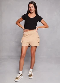 Womens Rib Knit Scoop Neck Crop Top,