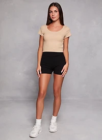 Womens Rib Knit Scoop Neck Crop Top, L