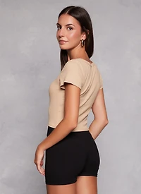 Womens Rib Knit Scoop Neck Crop Top, L