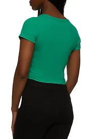Womens Rib Knit Scoop Neck Crop Top,
