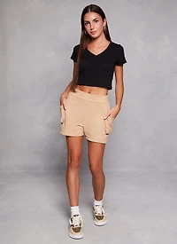 Solid Cropped V Neck Tee