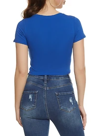 Womens Solid Cropped V Neck Tee,