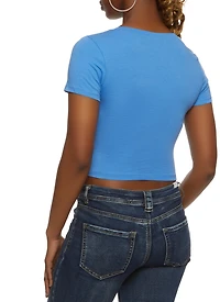 Womens Solid Cropped V Neck Tee,