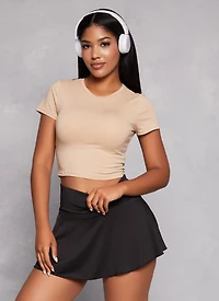 Womens Basic Crew Neck Cropped Tee,