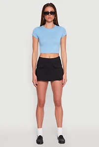 Womens Basic Crew Neck Cropped Tee,