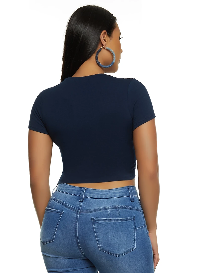 Womens Basic Crew Neck Cropped Tee,