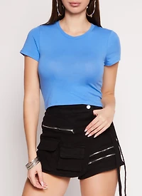 Womens Basic Crew Neck Cropped Tee,