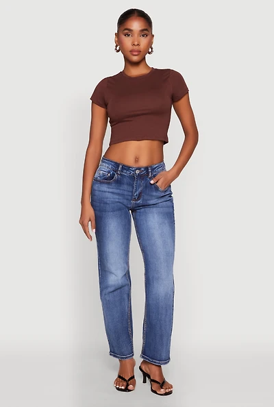 Womens Basic Crew Neck Cropped Tee,